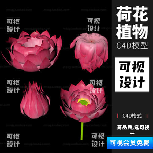 【C4D荷花模型】室外景观设计植物花卉莲花荷花C4D工程模型源文件设计素材